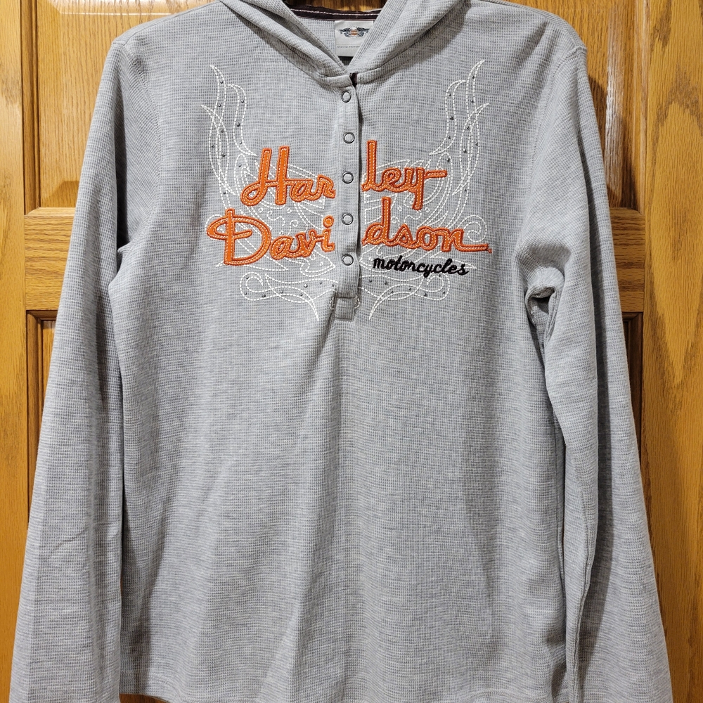 Harley-Davidson Gray Hoodie with Orange Embroidery